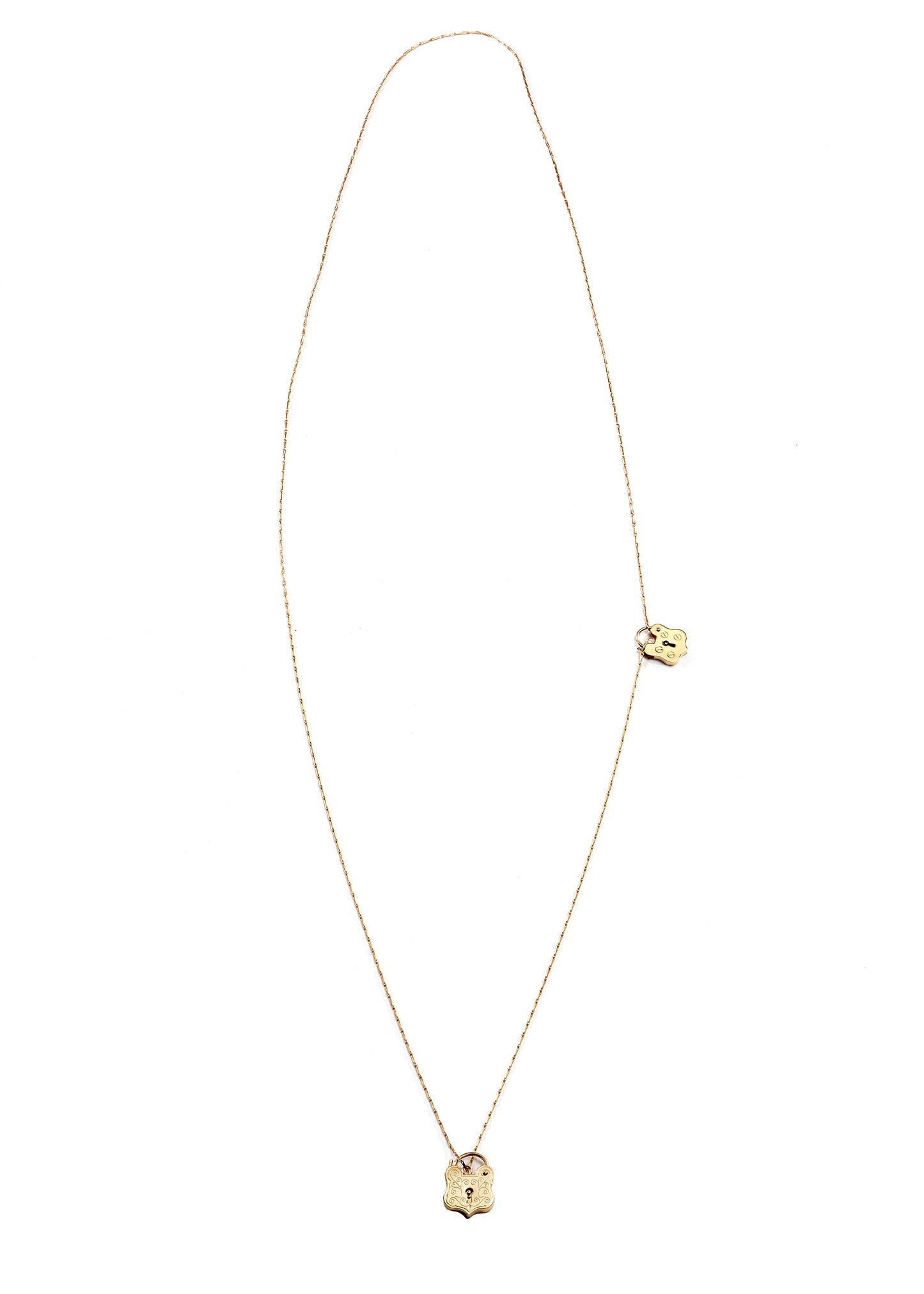 9ct Gold Long Double Vintage Shield Padlock Necklace
