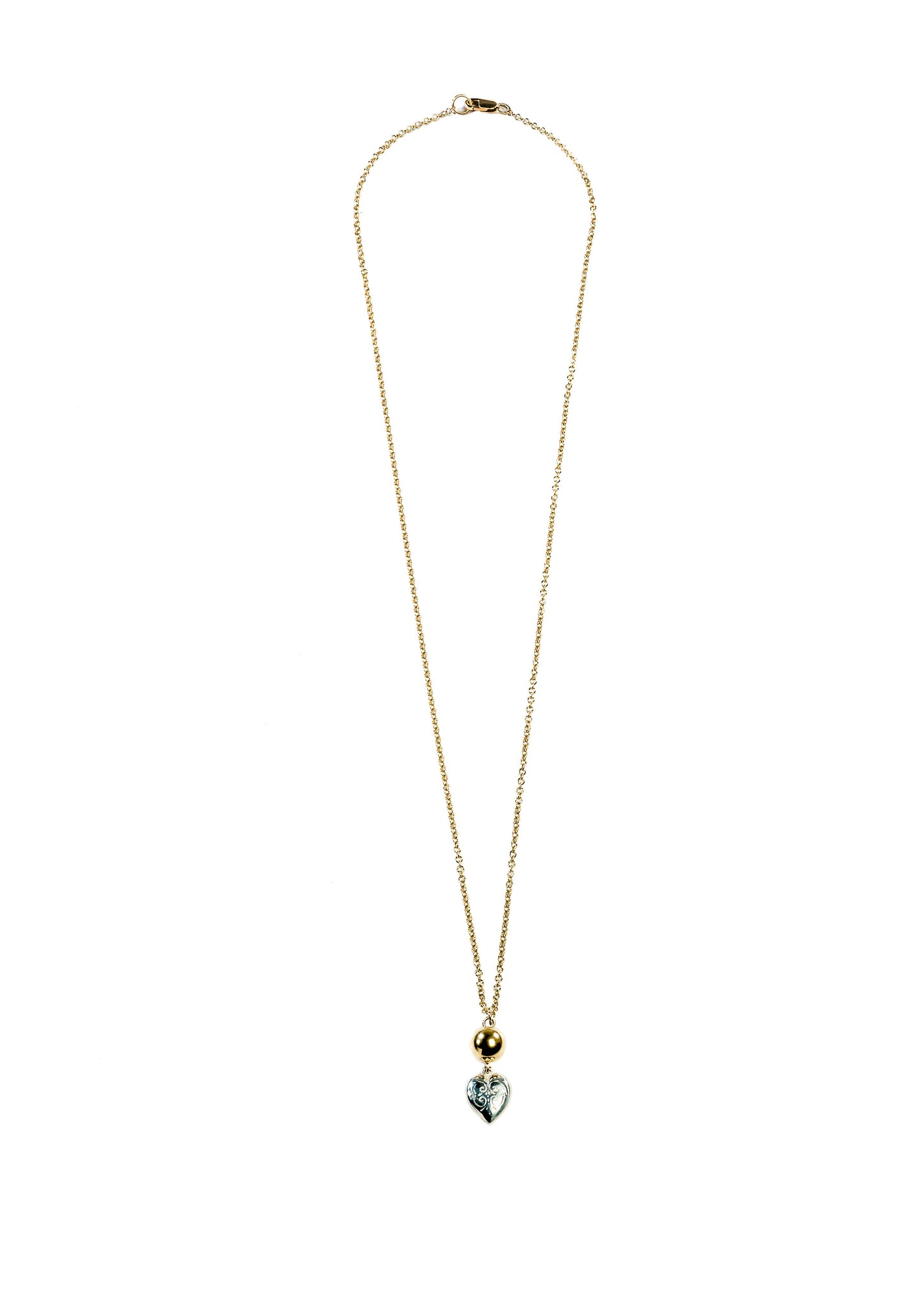 9ct Gold Large Ball with Silver Heart Necklace