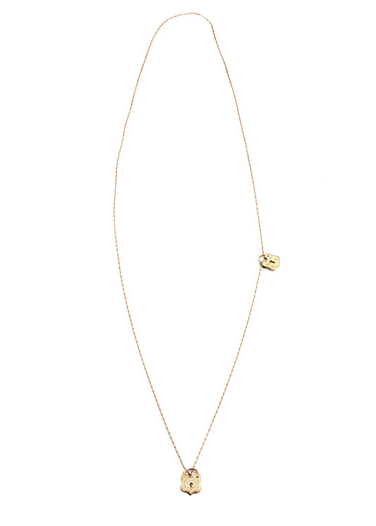 9ct Gold Long Double Vintage Shield Padlock Necklace