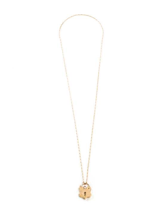 9ct Gold Large Engraved Vintage Shield Padlock Necklace