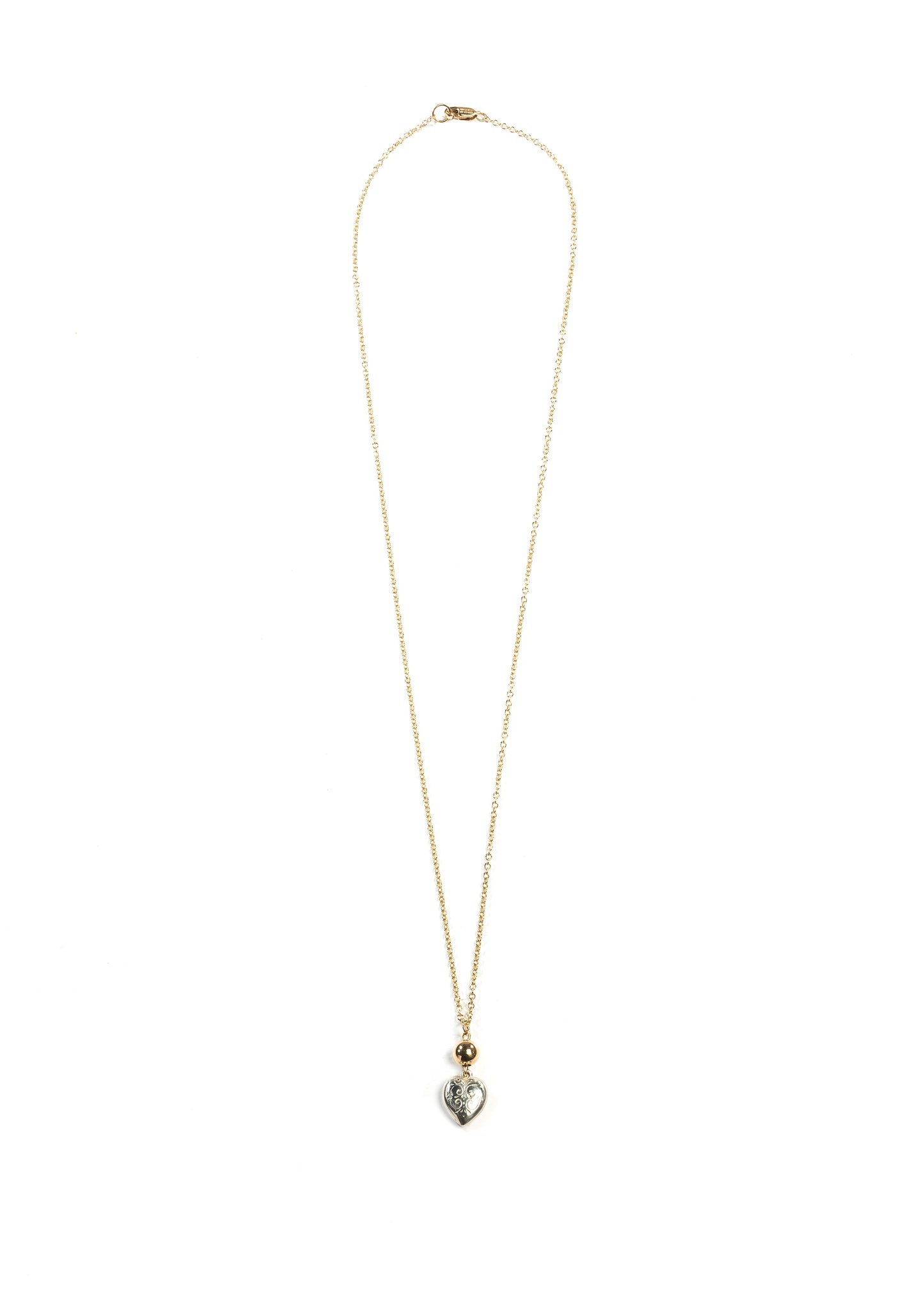9ct Gold Small Ball with Engraved Silver Heart Necklace