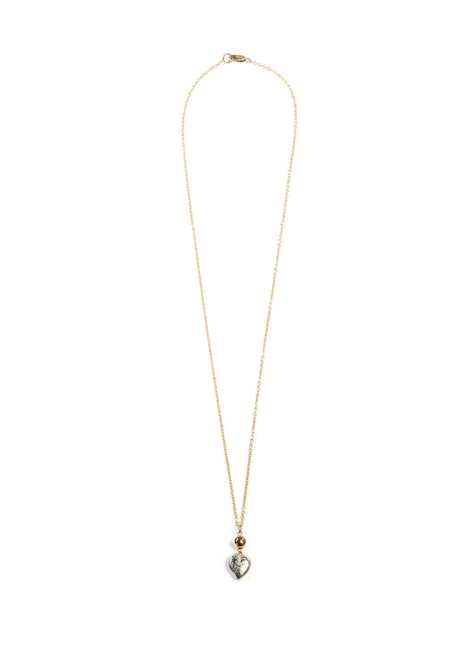 9ct Gold Small Ball with Engraved Silver Heart Necklace