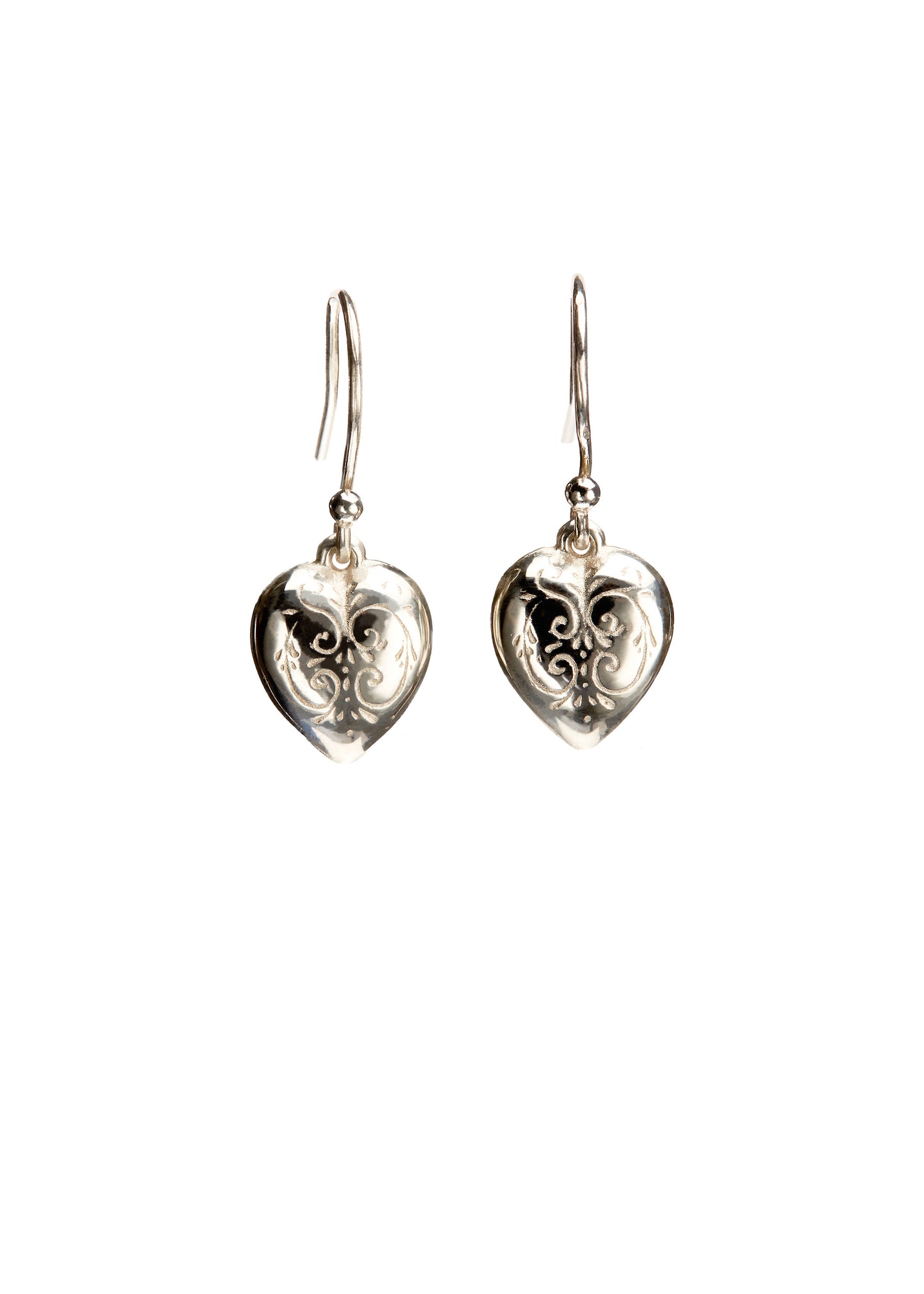 Silver Engraved Heart Earrings