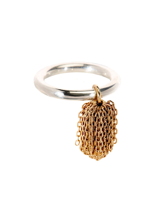 Silver 3mm Ring with 9ct Gold Pom Pom